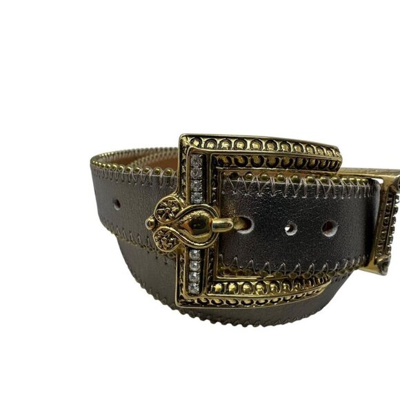 Streets Ahead Pewter metallic Leather womens statement belt size large vintage - Picture 8 of 11